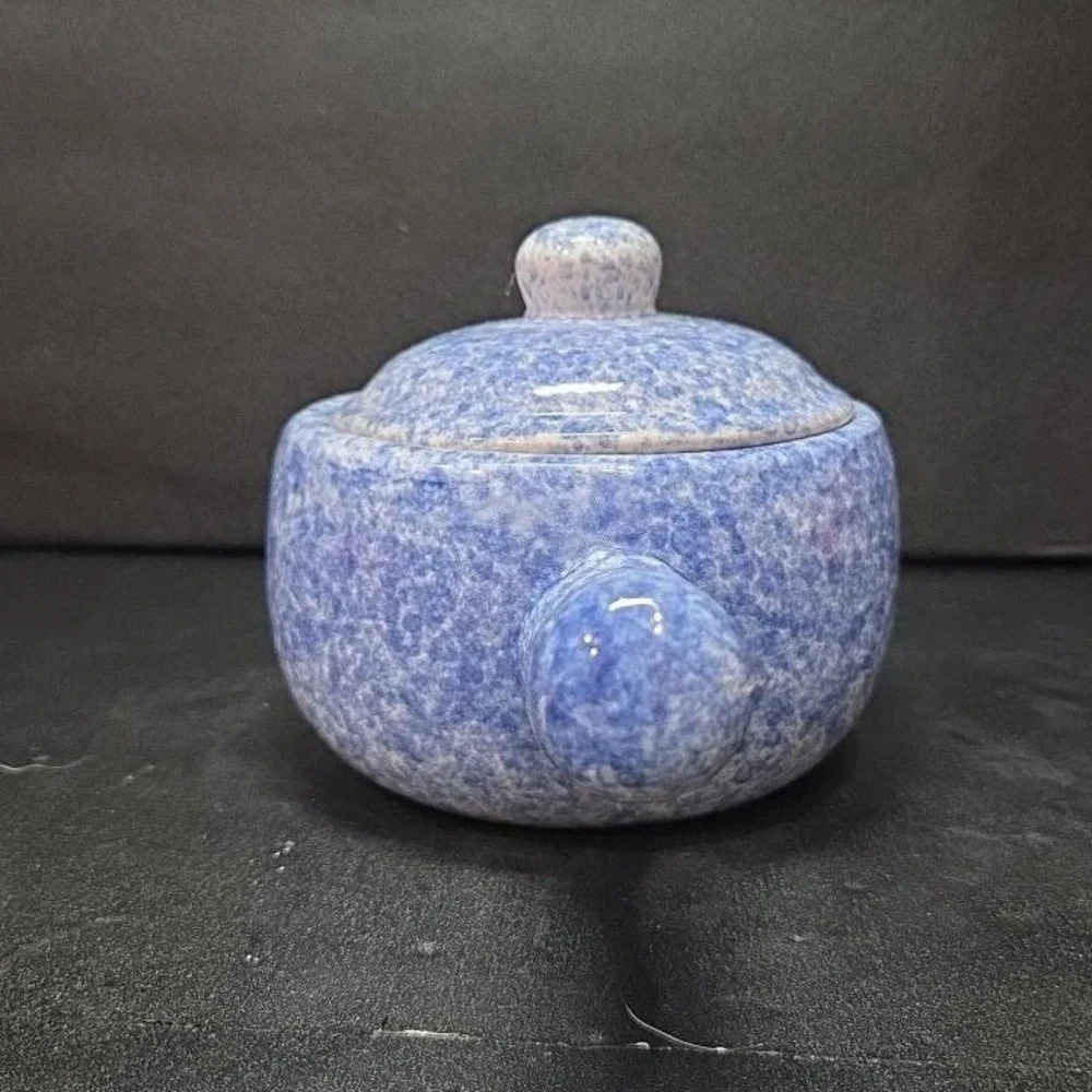 Stoneware Individual‎ Serving Soup Tureen, Blue Speckled Spongeware Crock Pot